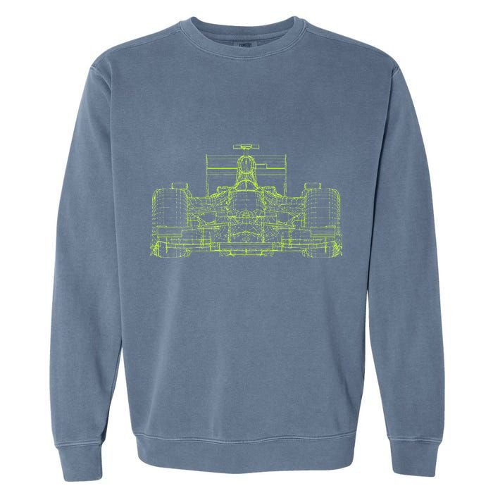 Formula Racing Car Blueprint Mechanical Engineer Racer Fan Garment-Dyed Sweatshirt