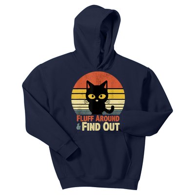 Funny Retro Cat Fluff Around And Find Out Funny Sayings Kids Hoodie