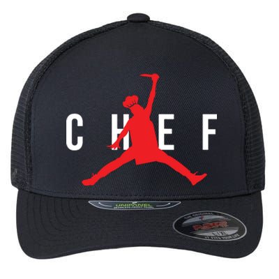 Funny Restaurant Chef Jumping Chef Knife Logo Flexfit Unipanel Trucker Cap