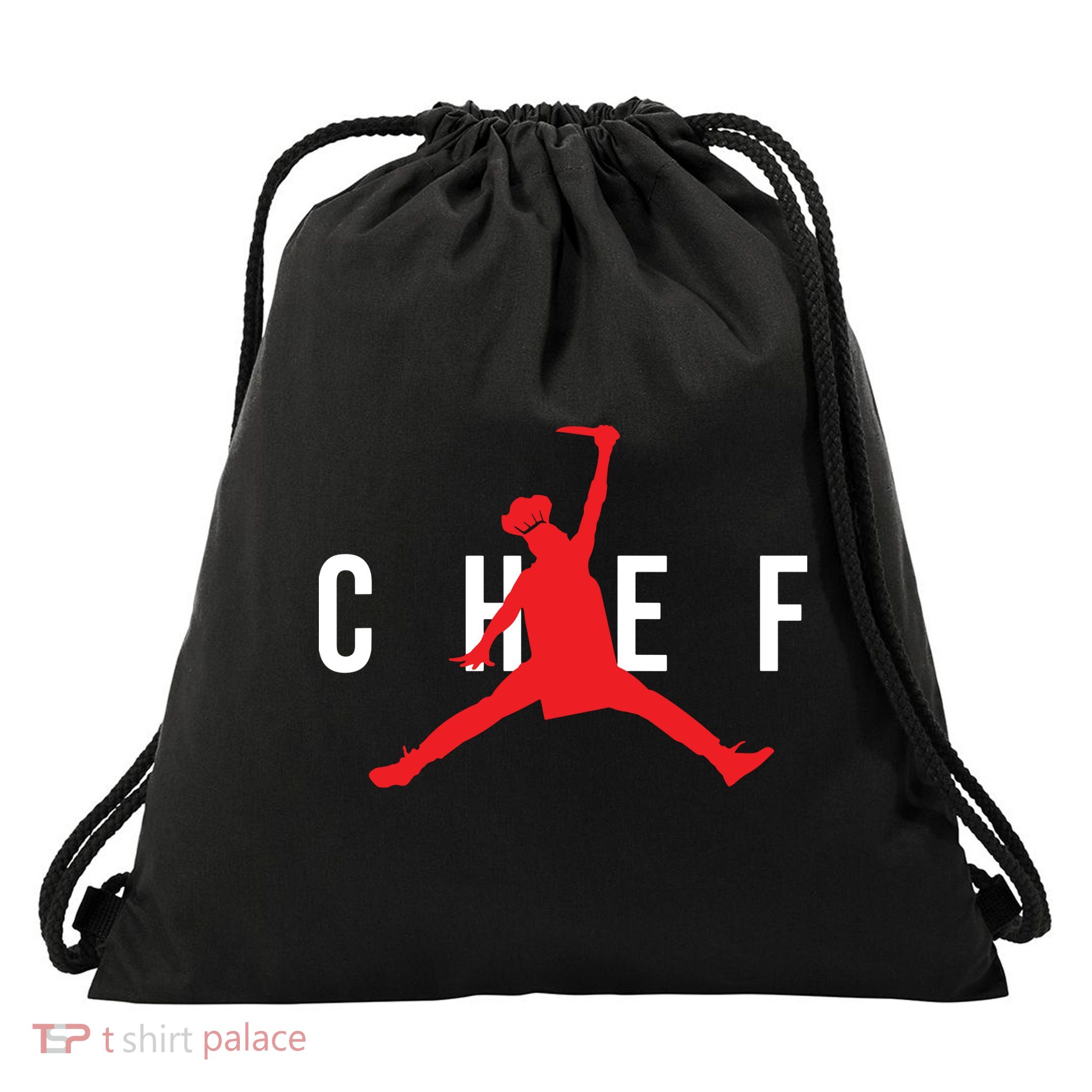 Funny Restaurant Chef Jumping Chef Knife Logo Drawstring Bag
