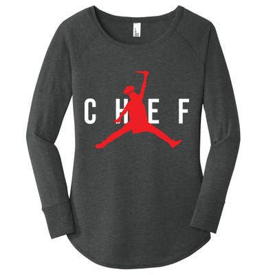 Funny Restaurant Chef Jumping Chef Knife Logo Women's Perfect Tri Tunic Long Sleeve Shirt