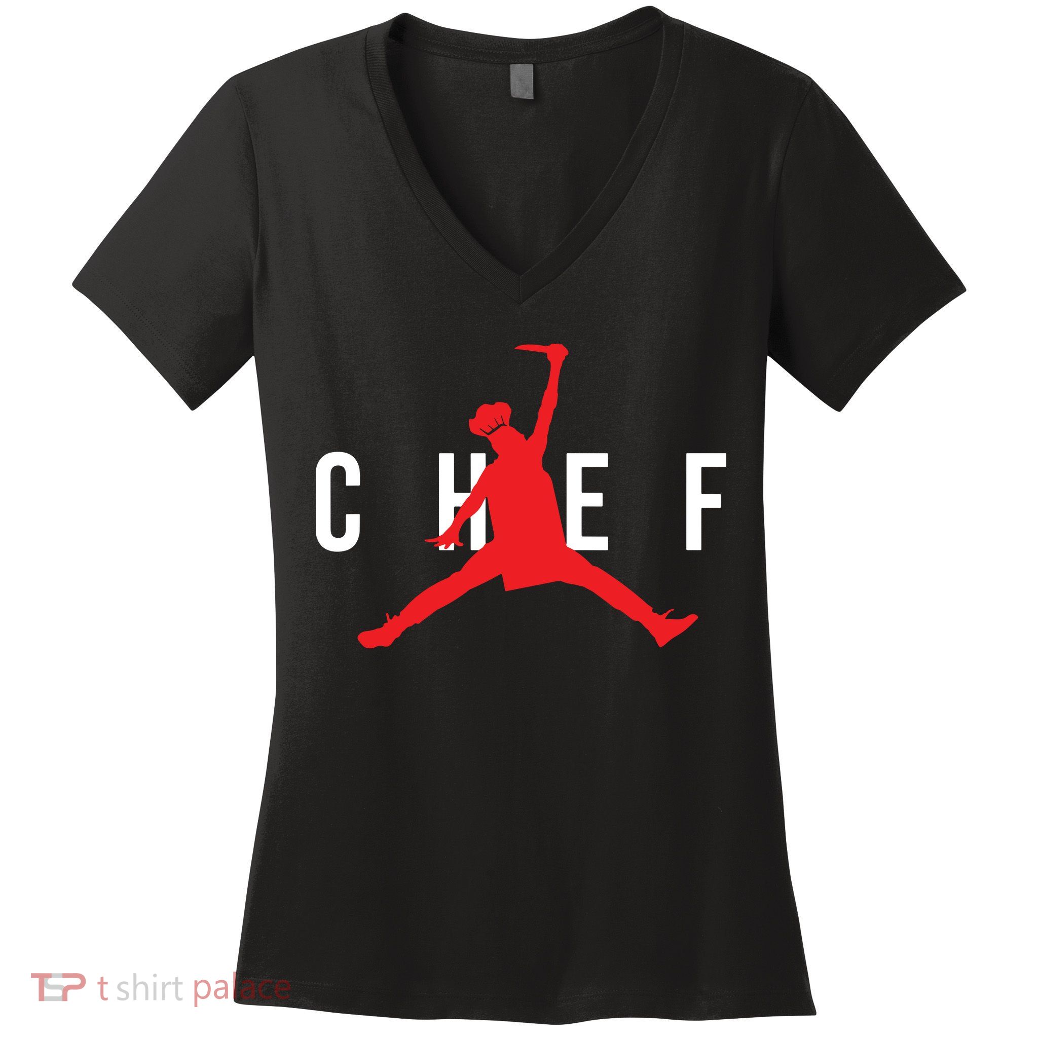 Funny Restaurant Chef Jumping Chef Knife Logo Women's V-Neck T-Shirt