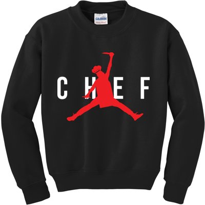 Funny Restaurant Chef Jumping Chef Knife Logo Kids Sweatshirt