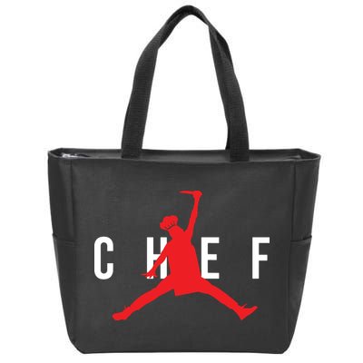 Funny Restaurant Chef Jumping Chef Knife Logo Zip Tote Bag