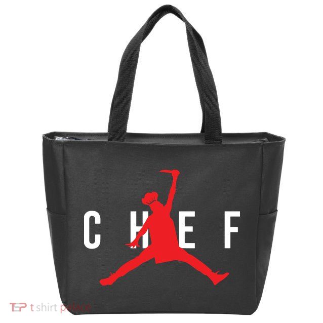 Funny Restaurant Chef Jumping Chef Knife Logo Zip Tote Bag