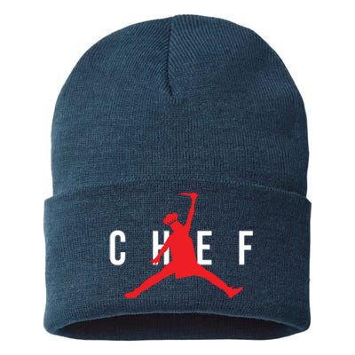 Funny Restaurant Chef Jumping Chef Knife Logo Sustainable Knit Beanie