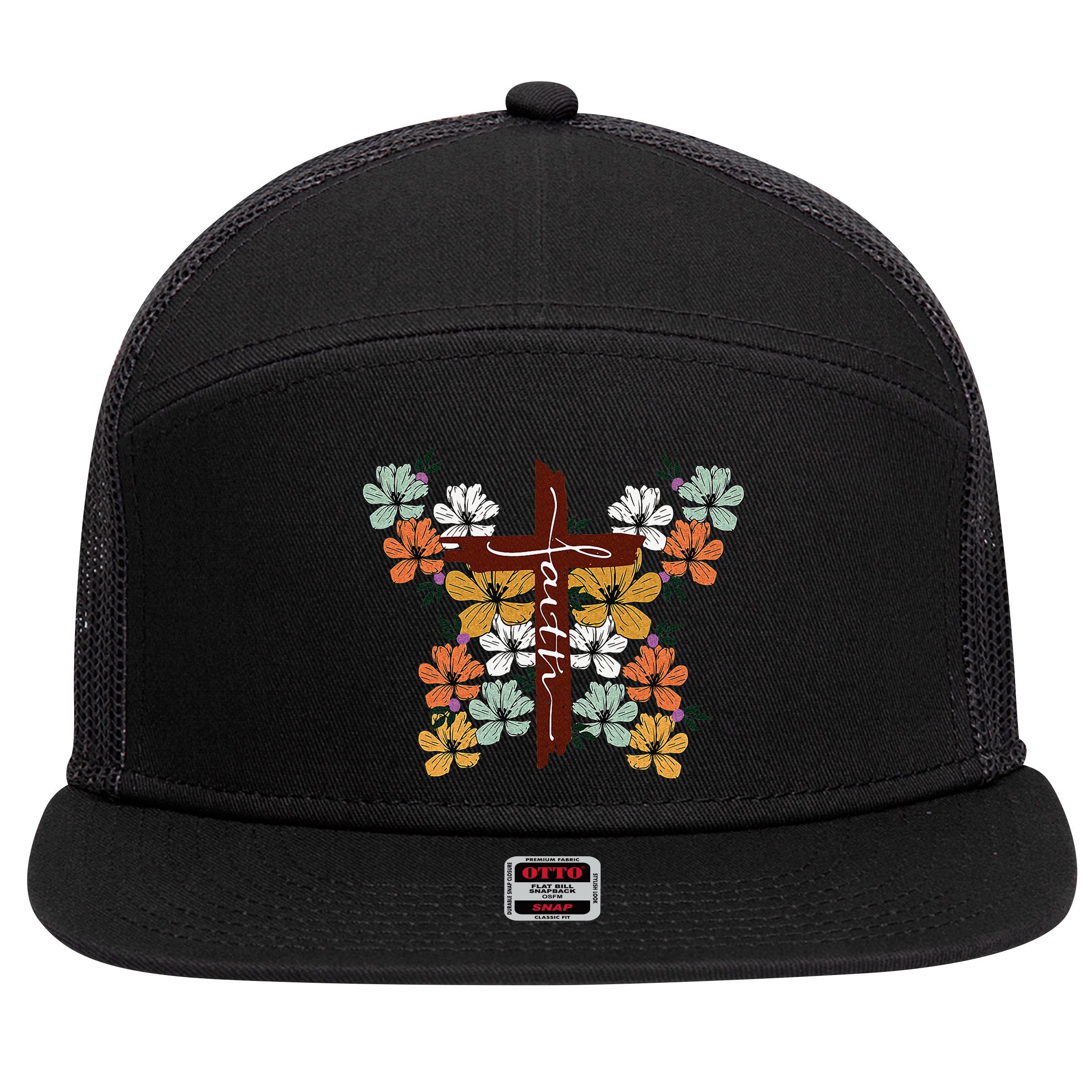Faith Retro Cross Butterfly Religious Gifts Christian 7 Panel Mesh Trucker Snapback Hat