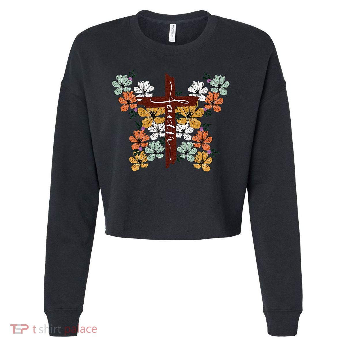 Faith Retro Cross Butterfly Religious Gifts Christian Cropped Pullover Crew