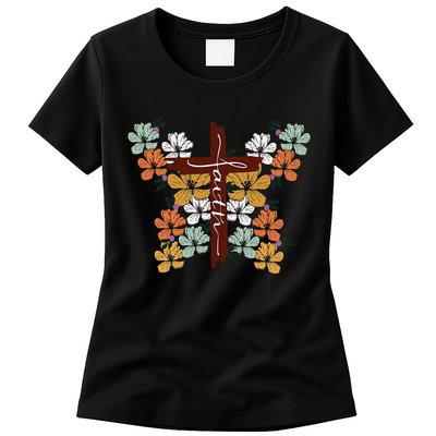 Faith Retro Cross Butterfly Religious Gifts Christian Womens T-Shirt