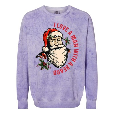 Funny Retro Christmas Santa Claus I Love A Man With A Beard Colorblast Crewneck Sweatshirt