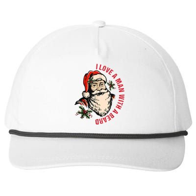 Funny Retro Christmas Santa Claus I Love A Man With A Beard Snapback Five-Panel Rope Hat