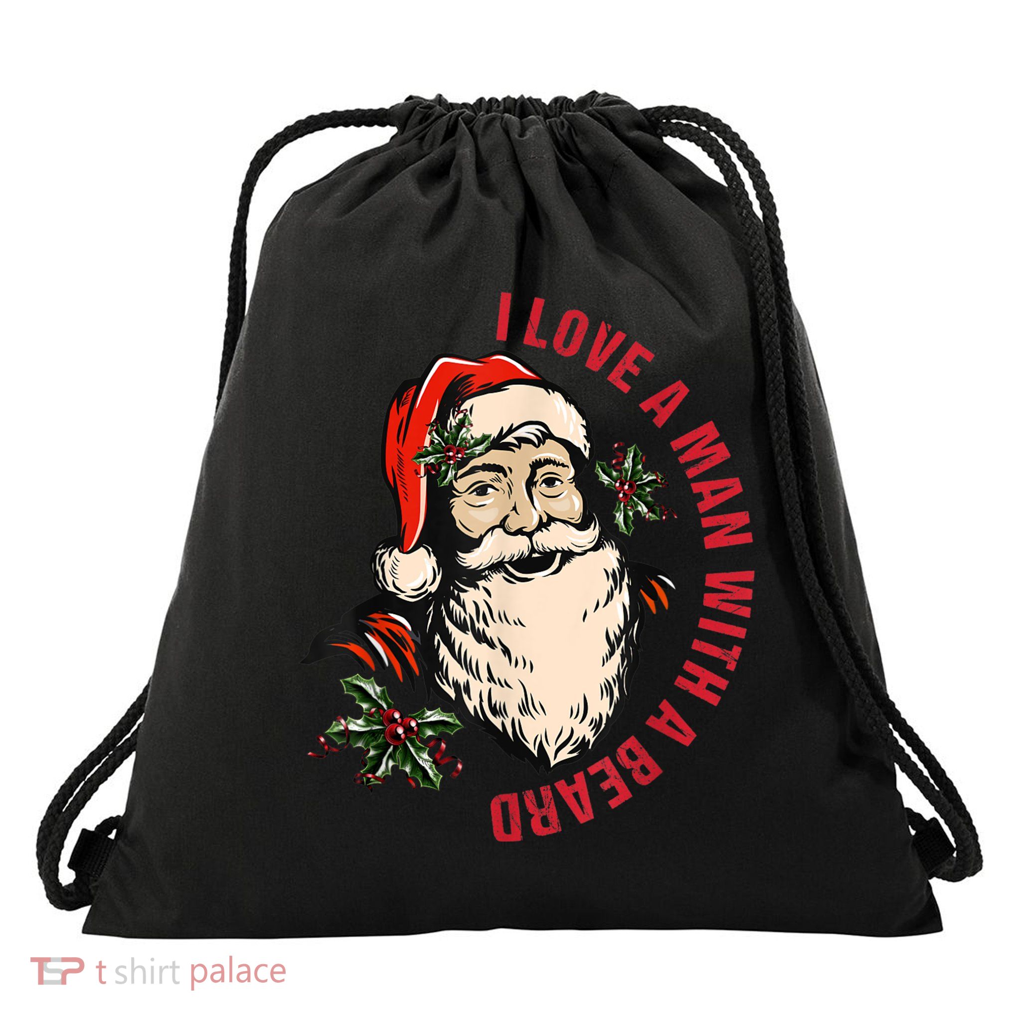 Funny Retro Christmas Santa Claus I Love A Man With A Beard Drawstring Bag
