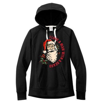 Funny Retro Christmas Santa Claus I Love A Man With A Beard Women's Fleece Hoodie