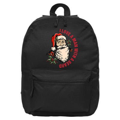 Funny Retro Christmas Santa Claus I Love A Man With A Beard 16 in Basic Backpack