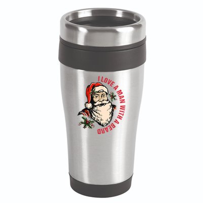 Funny Retro Christmas Santa Claus I Love A Man With A Beard 16oz Travel Tumbler