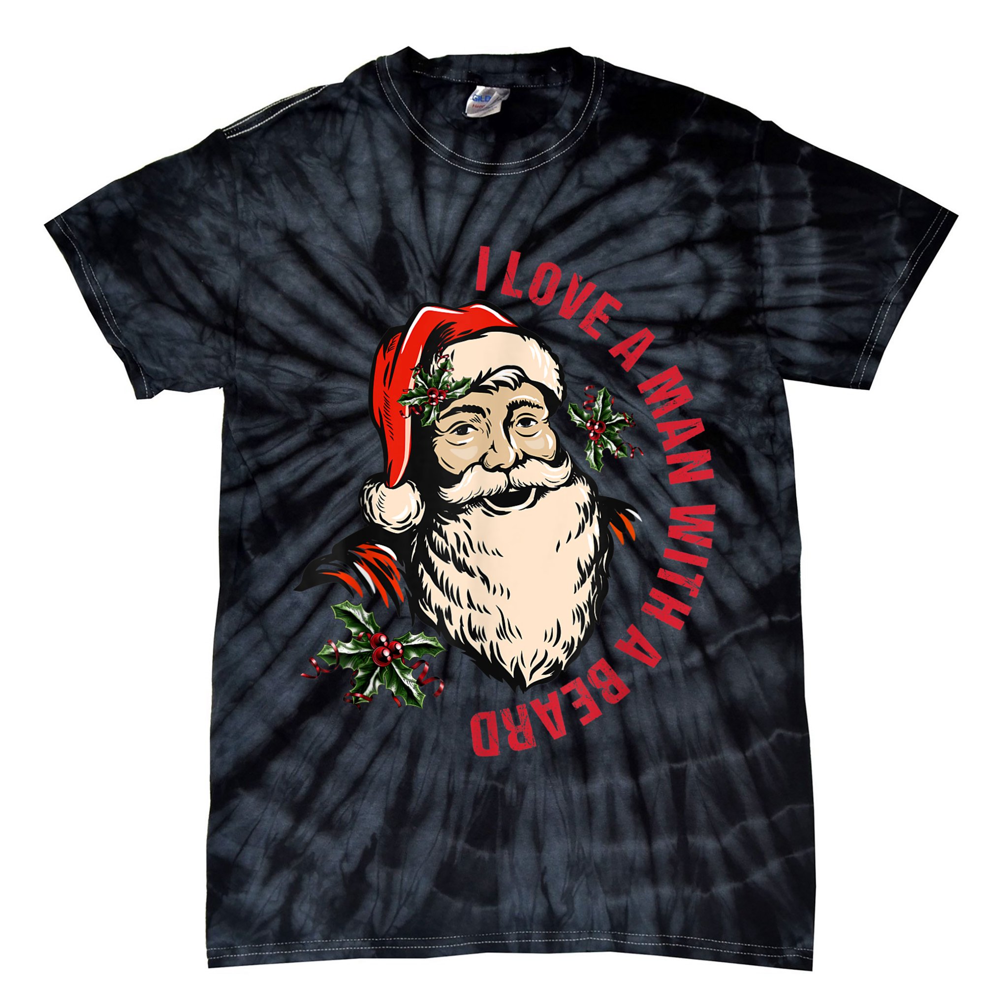 Funny Retro Christmas Santa Claus I Love A Man With A Beard Tie-Dye T-Shirt