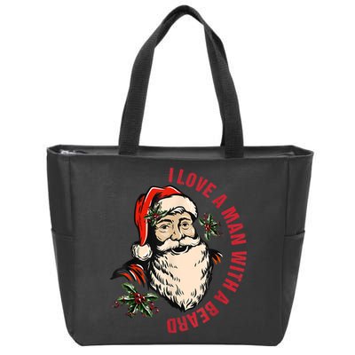 Funny Retro Christmas Santa Claus I Love A Man With A Beard Zip Tote Bag