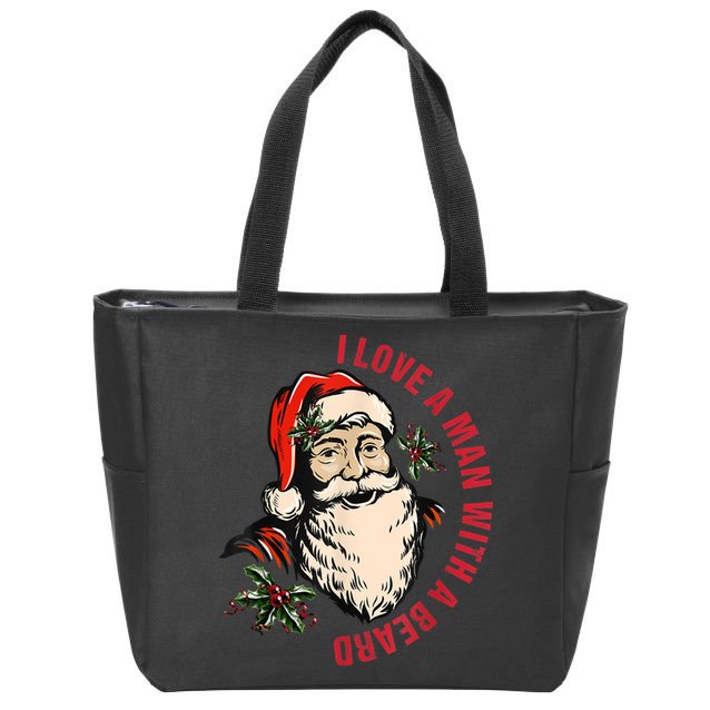 Funny Retro Christmas Santa Claus I Love A Man With A Beard Zip Tote Bag