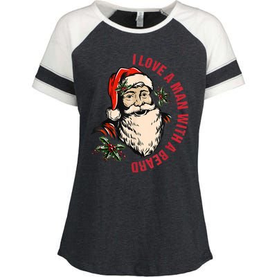 Funny Retro Christmas Santa Claus I Love A Man With A Beard Enza Ladies Jersey Colorblock Tee