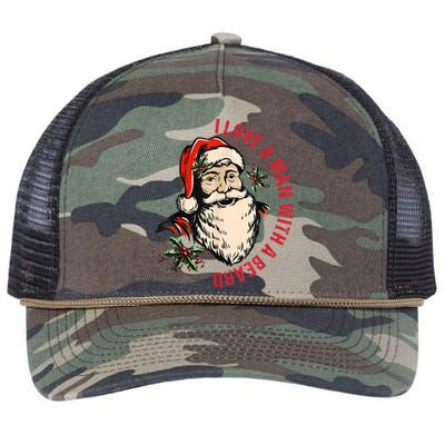 Funny Retro Christmas Santa Claus I Love A Man With A Beard Retro Rope Trucker Hat Cap