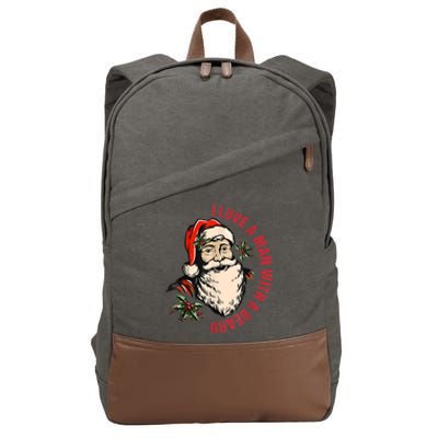 Funny Retro Christmas Santa Claus I Love A Man With A Beard Cotton Canvas Backpack