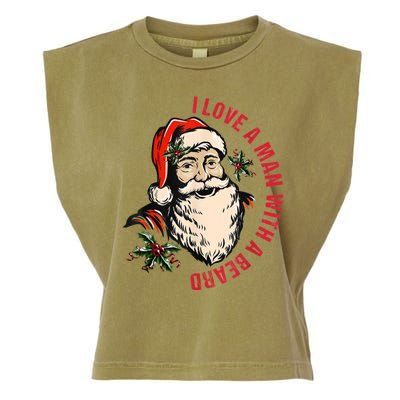 Funny Retro Christmas Santa Claus I Love A Man With A Beard Garment-Dyed Women's Muscle Tee