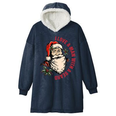 Funny Retro Christmas Santa Claus I Love A Man With A Beard Hooded Wearable Blanket