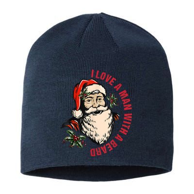 Funny Retro Christmas Santa Claus I Love A Man With A Beard Sustainable Beanie