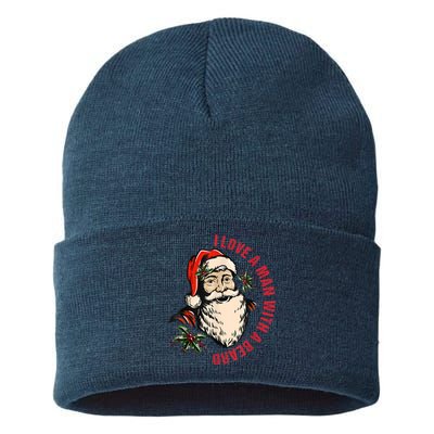 Funny Retro Christmas Santa Claus I Love A Man With A Beard Sustainable Knit Beanie