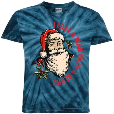 Funny Retro Christmas Santa Claus I Love A Man With A Beard Kids Tie-Dye T-Shirt