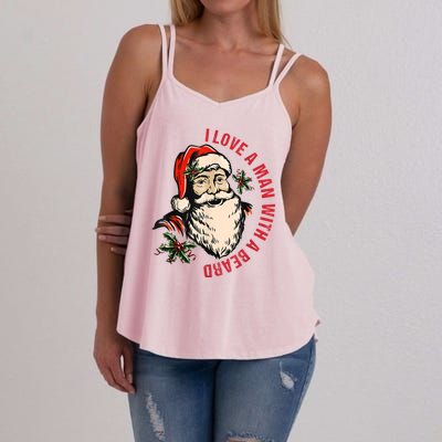 Funny Retro Christmas Santa Claus I Love A Man With A Beard Women's Strappy Tank