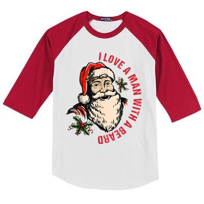 Funny Retro Christmas Santa Claus I Love A Man With A Beard Kids Colorblock Raglan Jersey