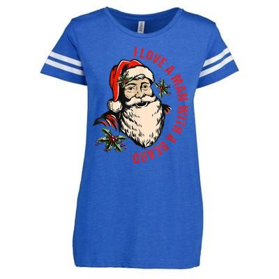 Funny Retro Christmas Santa Claus I Love A Man With A Beard Enza Ladies Jersey Football T-Shirt