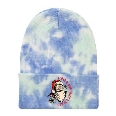 Funny Retro Christmas Santa Claus I Love A Man With A Beard Tie Dye 12in Knit Beanie