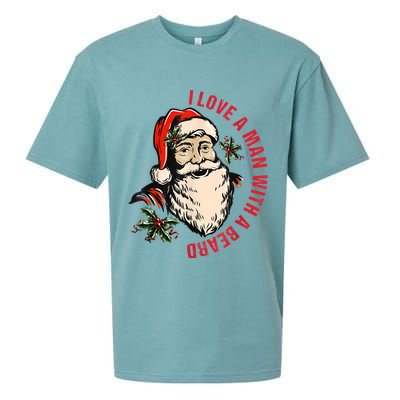 Funny Retro Christmas Santa Claus I Love A Man With A Beard Sueded Cloud Jersey T-Shirt