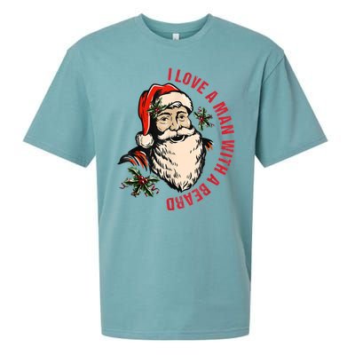 Funny Retro Christmas Santa Claus I Love A Man With A Beard Sueded Cloud Jersey T-Shirt