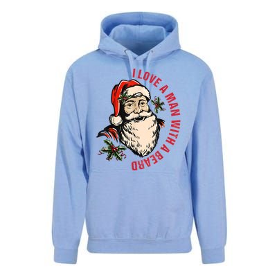 Funny Retro Christmas Santa Claus I Love A Man With A Beard Unisex Surf Hoodie