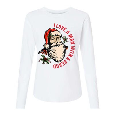 Funny Retro Christmas Santa Claus I Love A Man With A Beard Womens Cotton Relaxed Long Sleeve T-Shirt