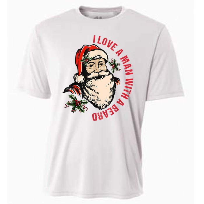 Funny Retro Christmas Santa Claus I Love A Man With A Beard Cooling Performance Crew T-Shirt