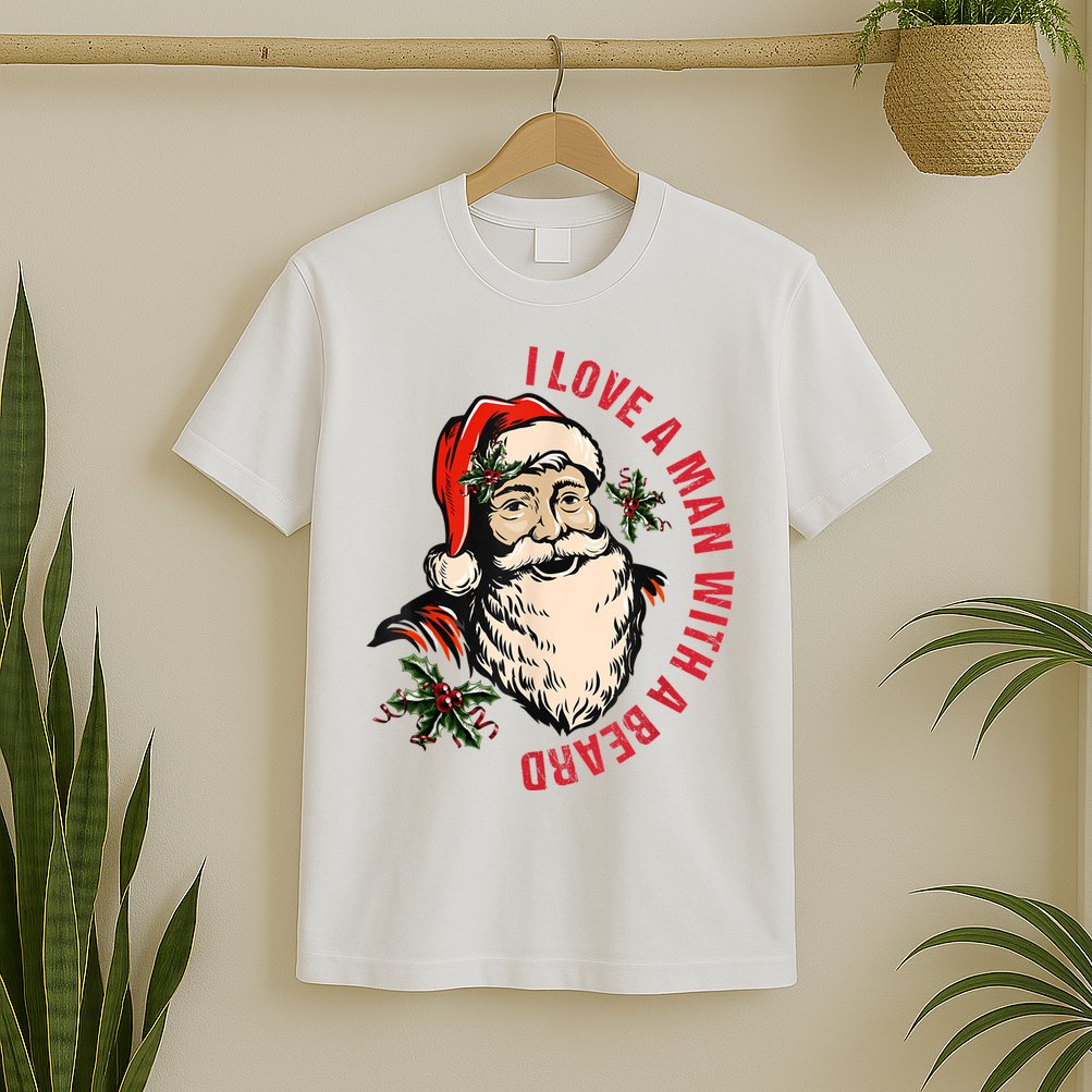 Funny Retro Christmas Santa Claus I Love A Man With A Beard T-Shirt