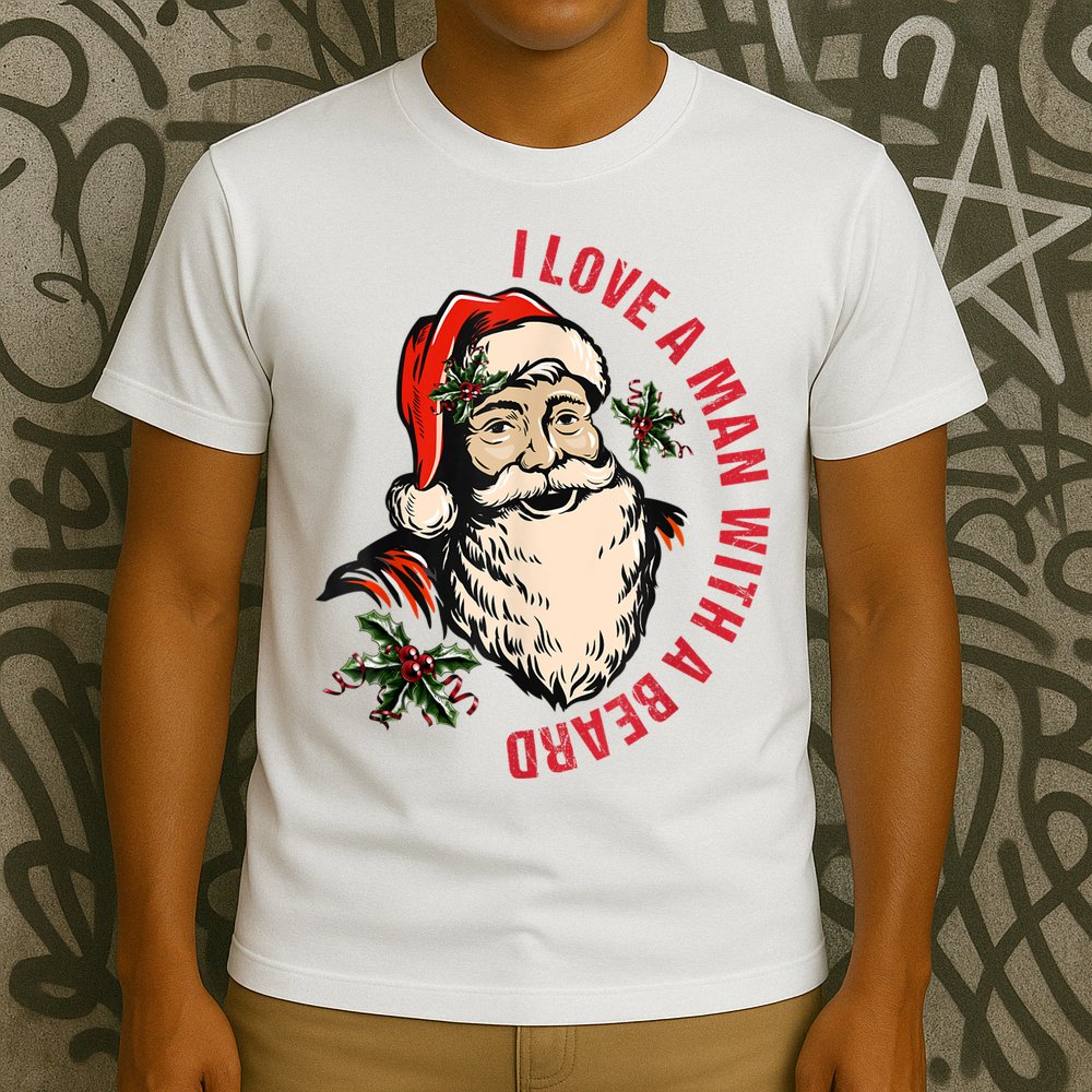 Funny Retro Christmas Santa Claus I Love A Man With A Beard T-Shirt