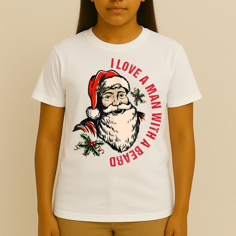 Funny Retro Christmas Santa Claus I Love A Man With A Beard T-Shirt
