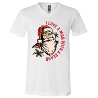 Funny Retro Christmas Santa Claus I Love A Man With A Beard V-Neck T-Shirt