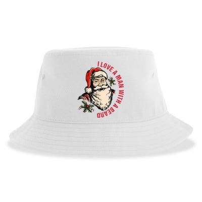 Funny Retro Christmas Santa Claus I Love A Man With A Beard Sustainable Bucket Hat