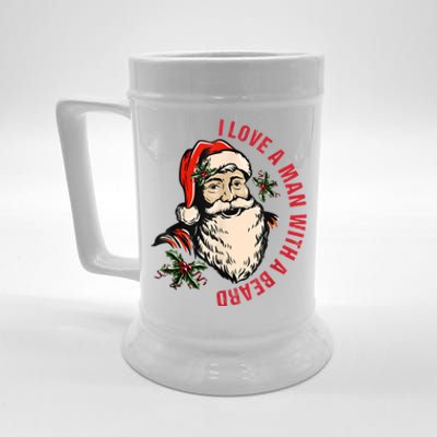 Funny Retro Christmas Santa Claus I Love A Man With A Beard Beer Stein