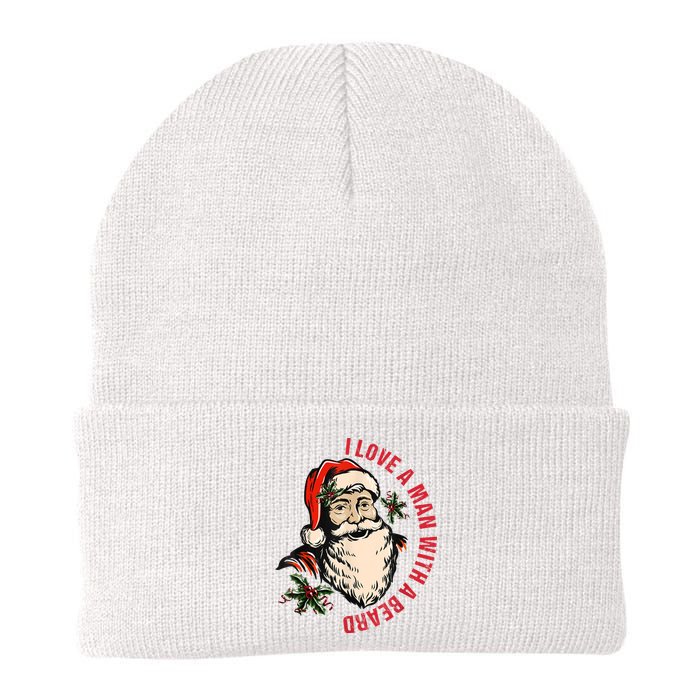 Funny Retro Christmas Santa Claus I Love A Man With A Beard Knit Cap Winter Beanie