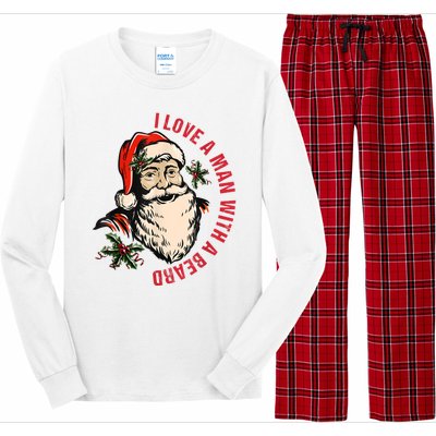 Funny Retro Christmas Santa Claus I Love A Man With A Beard Long Sleeve Pajama Set