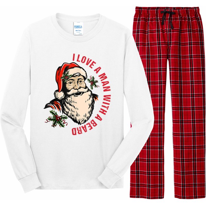 Funny Retro Christmas Santa Claus I Love A Man With A Beard Long Sleeve Pajama Set