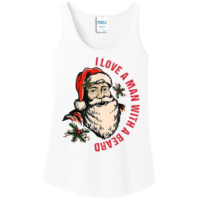 Funny Retro Christmas Santa Claus I Love A Man With A Beard Ladies Essential Tank