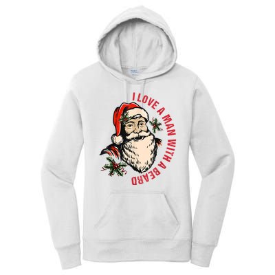 Funny Retro Christmas Santa Claus I Love A Man With A Beard Women's Pullover Hoodie